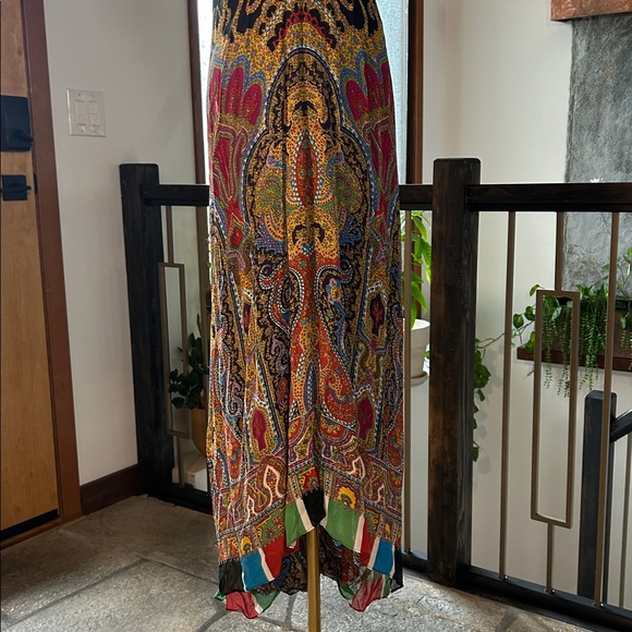 Nicole Miller 100% Silk Boho Baroque Paisley Strappy Crossback Midi Dress | Sz 4 - Picture 4 of 12